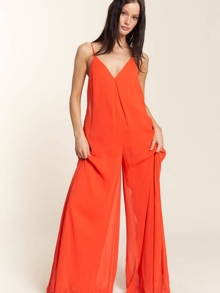 YORU CHIFFON BUKSEDRAGT MED KLEMT VNECK MED BREDE BEN for engroshandel hos Hers & Mine