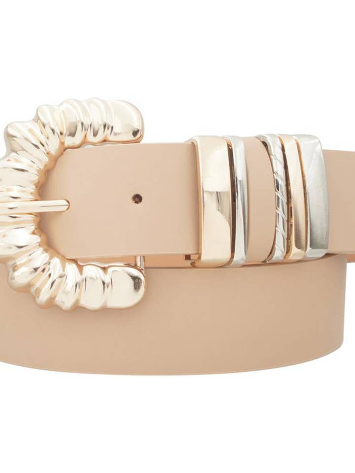 Rippled Half Moon Buckle 2Tone Metal Loop Belt IW-38072 for wholesale by anbfashion