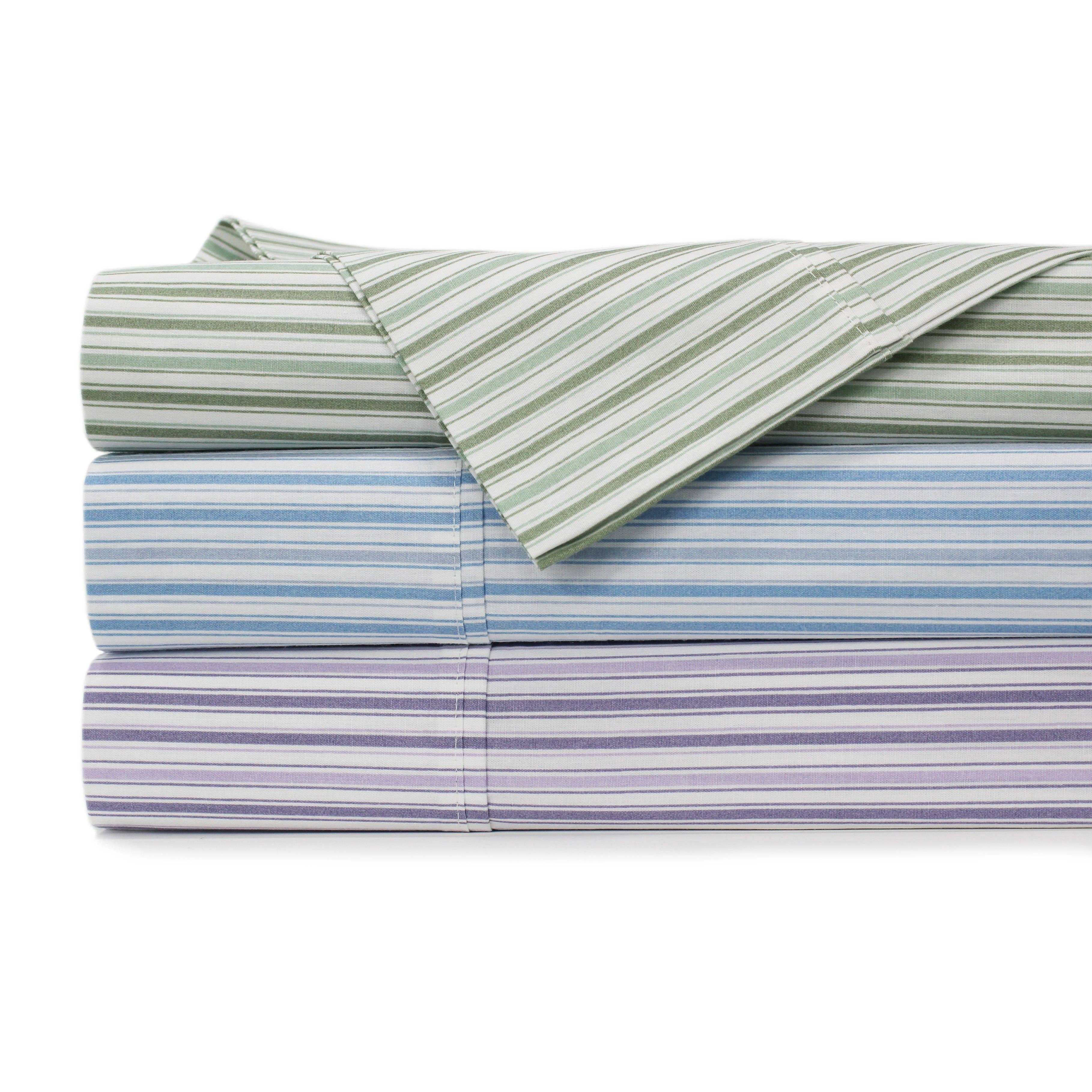 Mélange Home - Vente Parures de lit - Ensemble de draps en percale de coton imprimé à rayures15