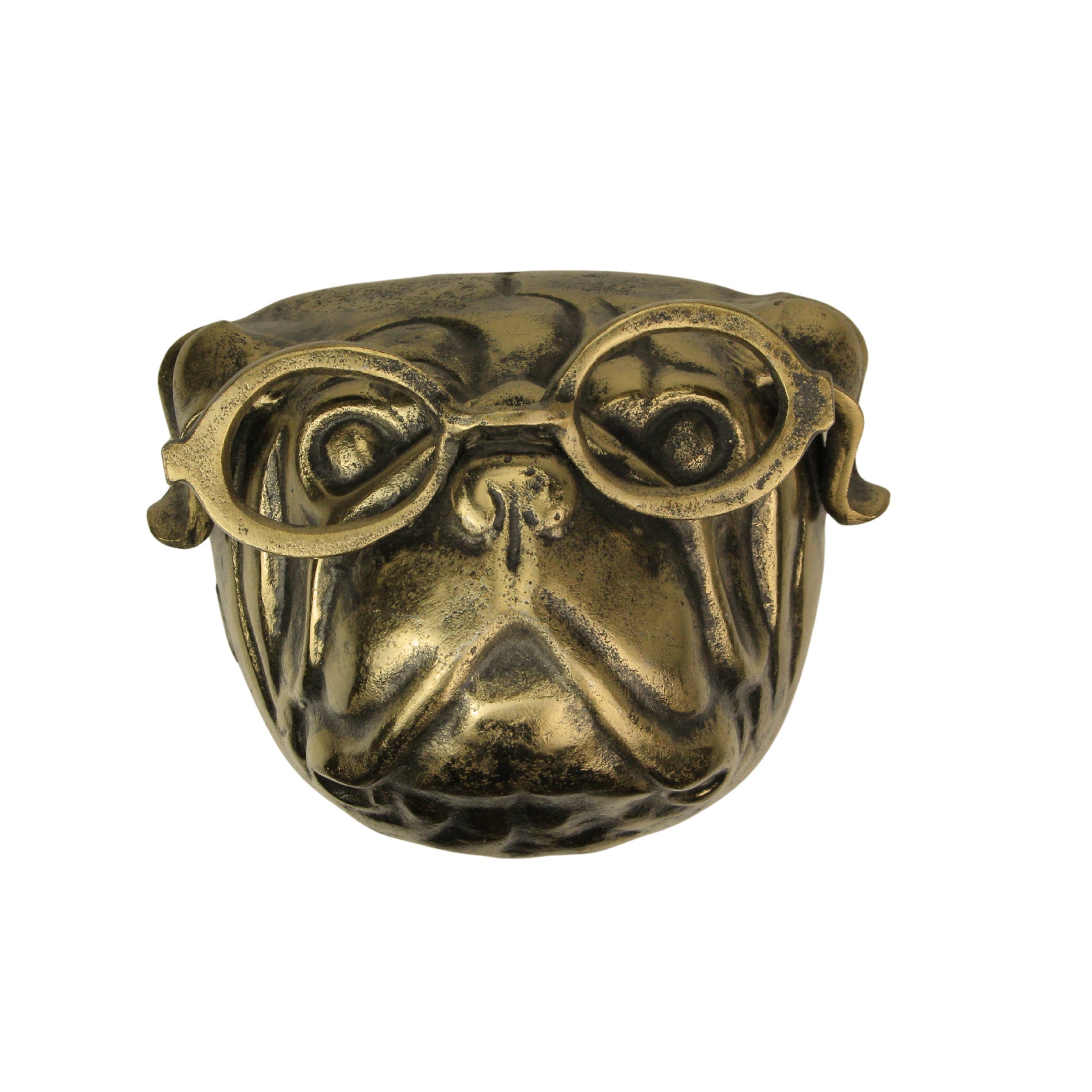 Zeckos - Wholesale Wall Decor - Kids & Baby - Gold Pug Dog Head Wall Hanging with Oval Spectacles 6" High1