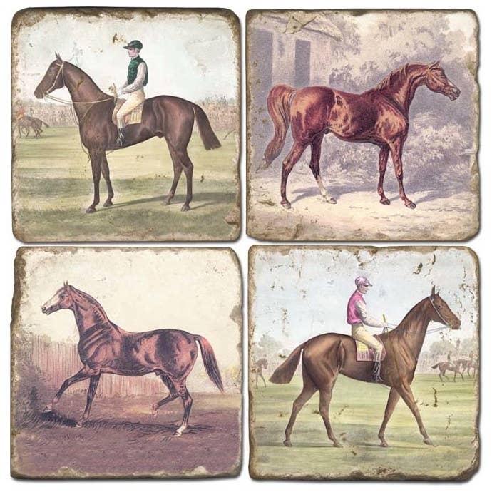 Horses In Profile - Tumbled Marble Coasters Set/4 for wholesale by Studio Vertu