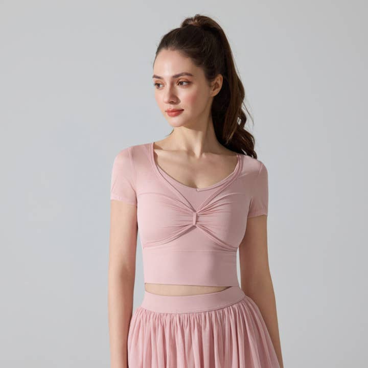 Women’s Faux Two-Piece Mesh Cropped T-shirt for wholesale by Sodalemon