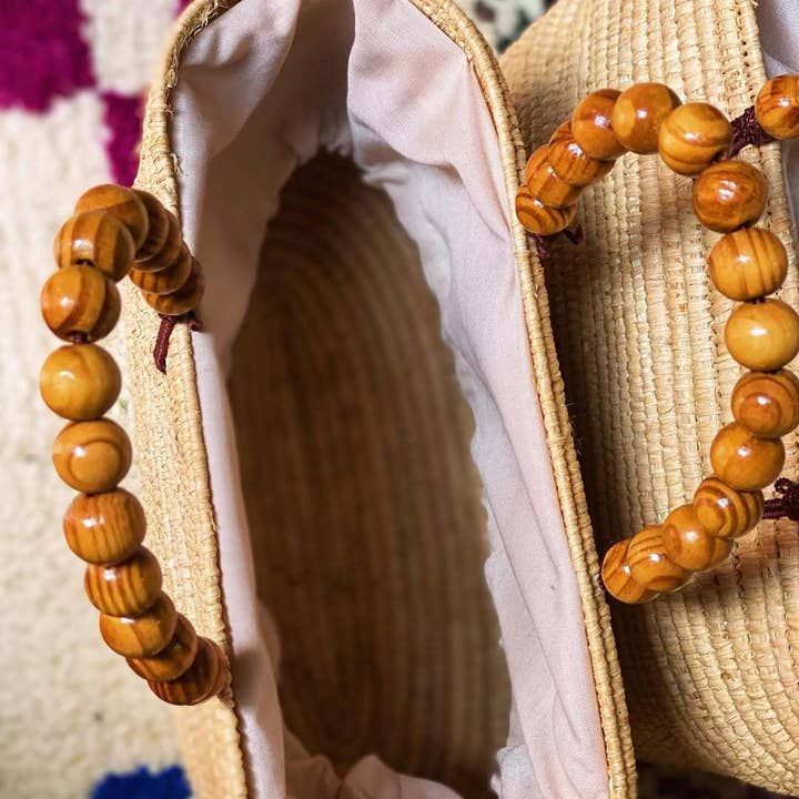 King Of Handmade - Wholesale Beach Bag - Handcrafted Moroccan Raffia Bags with Wooden Bead Handles