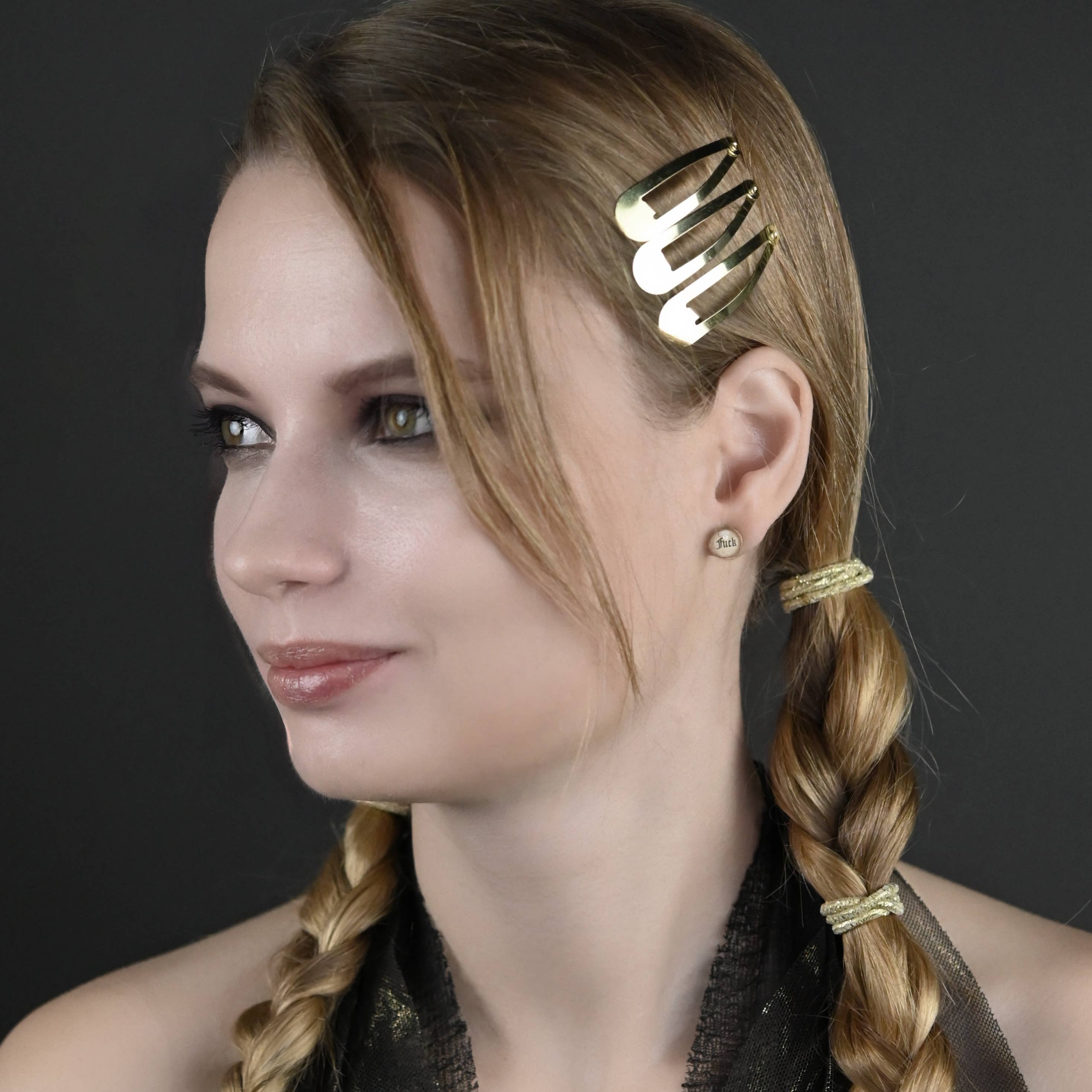 KBD Studio - Wholesale Stud/Post Earrings - Tiny Picture Studs (Gothic Font Fuck)2