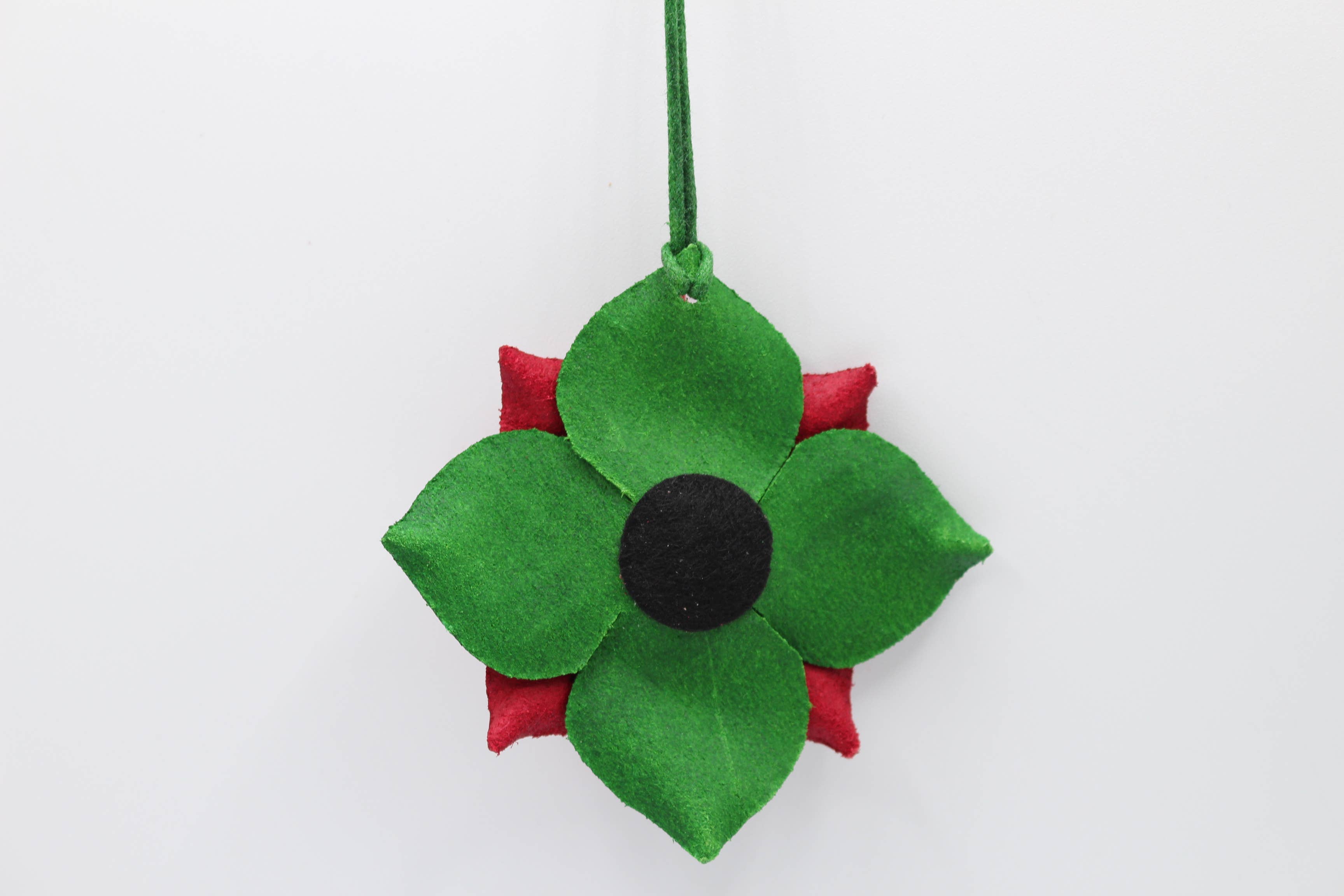 Sunflower Handmade leather inc - Wholesale Ornament - 12 pcs poinsettia flower leather ornaments13