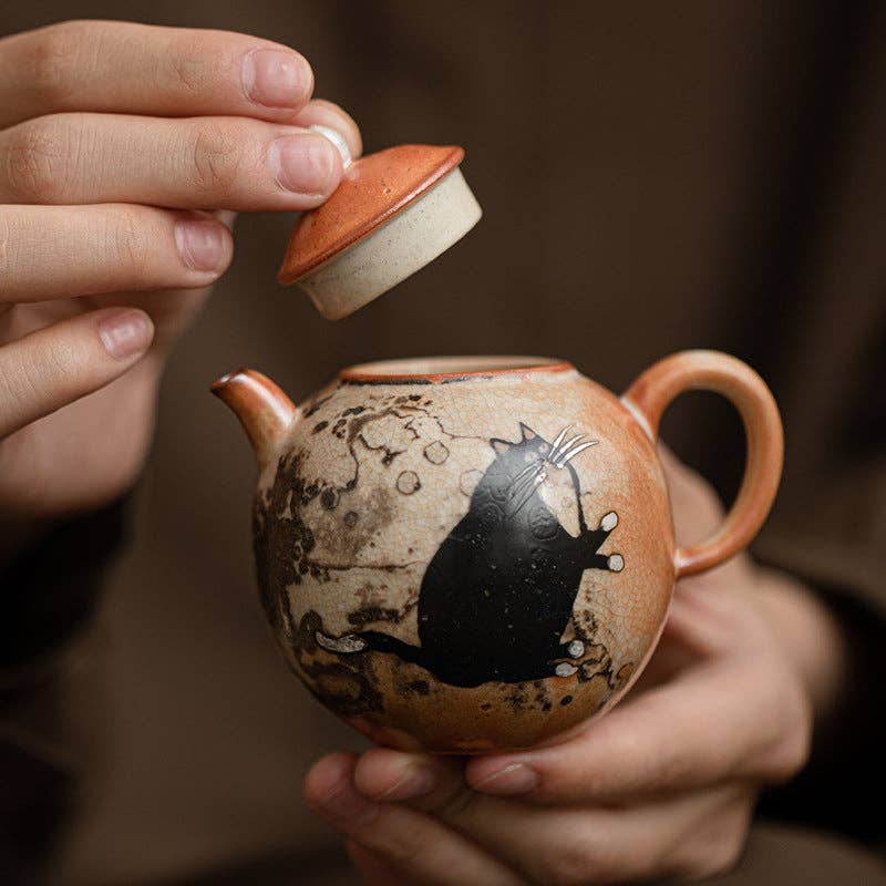 Gohobi （We cover U.S. import duties） - Wholesale Tea Pot - Gohobi Handmade Black Ink Hand-painted Cat Teapot 00513