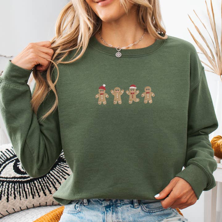 P E T I T R U E - Wholesale Sweatshirt – Women's - Embroidered Christmas Sweatshirt Gingerbread Man Crewneck3
