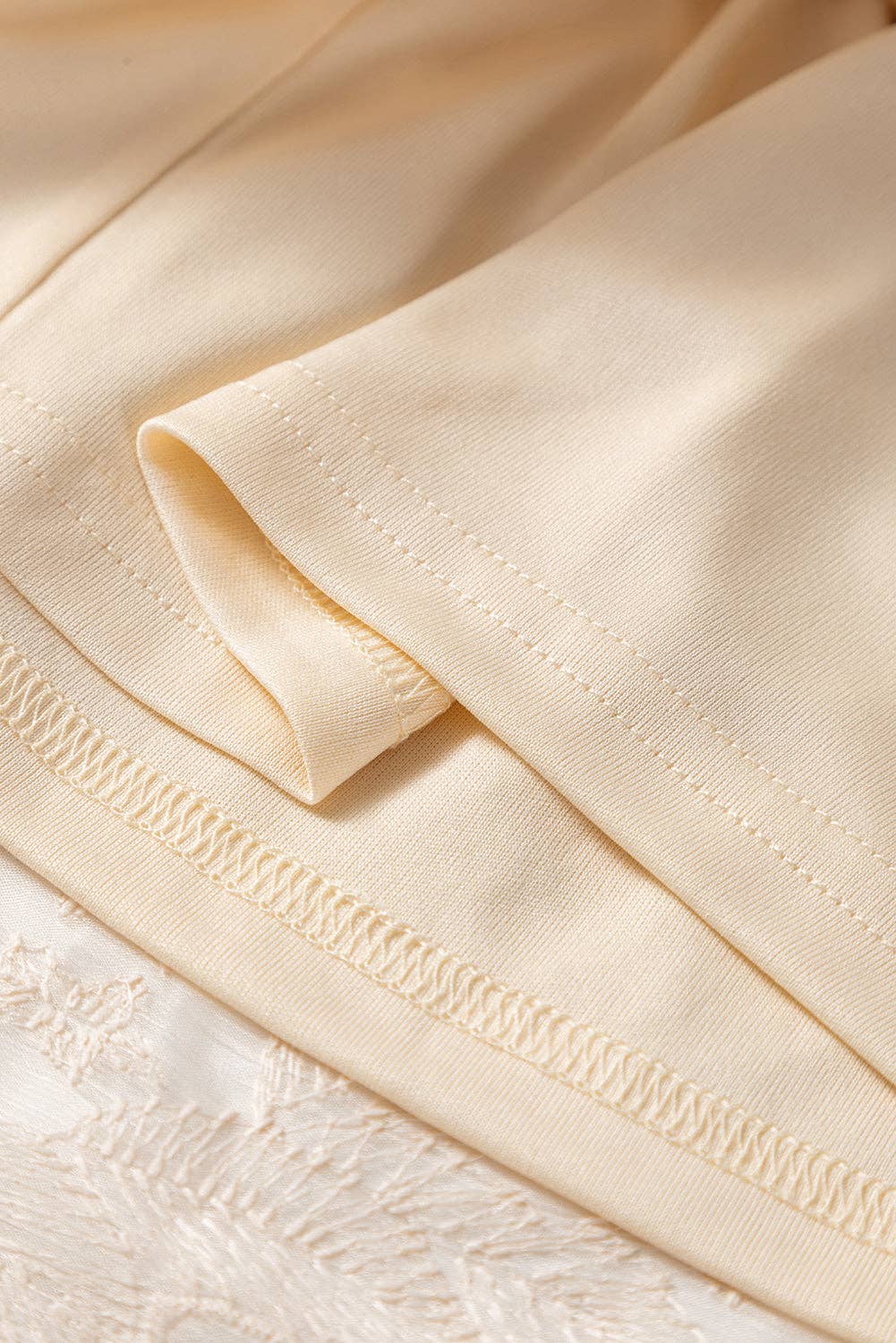 Oatmeal Embroidered Mesh Overlay Flowy Long Skirt for wholesale on Faire14