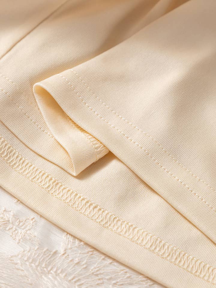 Oatmeal Embroidered Mesh Overlay Flowy Long Skirt for wholesale on Faire14