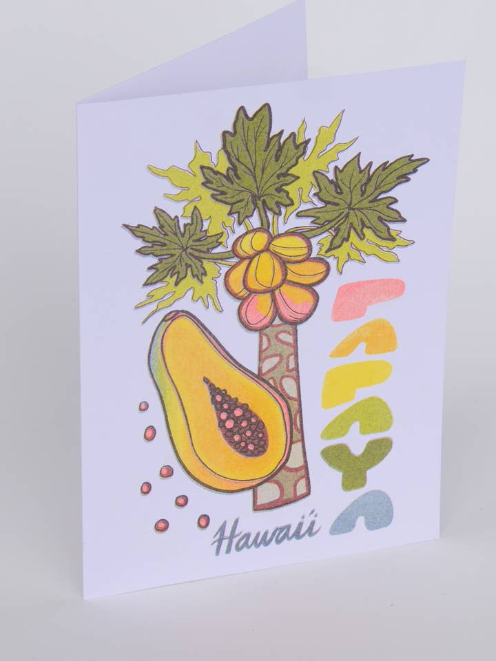 Hawai'i Papaya Riso Greeting Card for wholesale by Pencil Urchin Press LLC