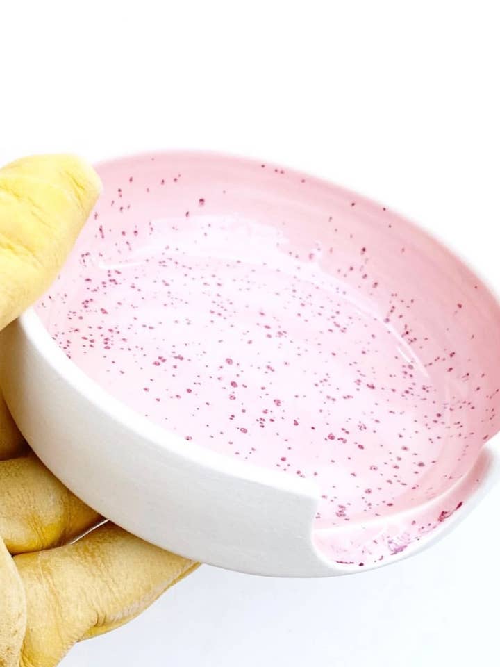 White Stoneware Spoon Rest - Speckled Pink for wholesale by Korai Goods