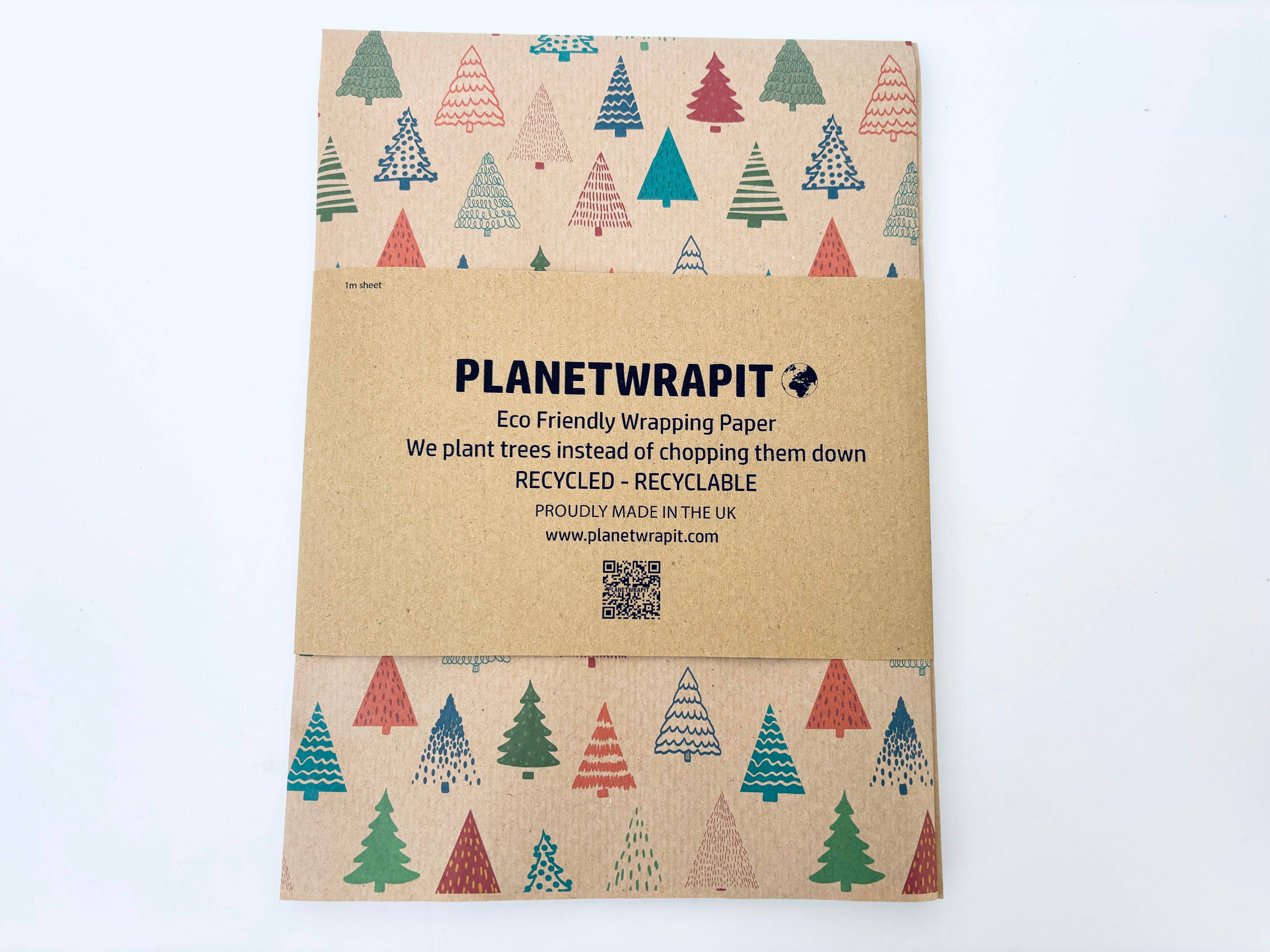 PlanetWrapIt - Wholesale Wrapping Paper Roll - Colourful Christmas Trees Recycled Kraft Gift Wrapping Paper7