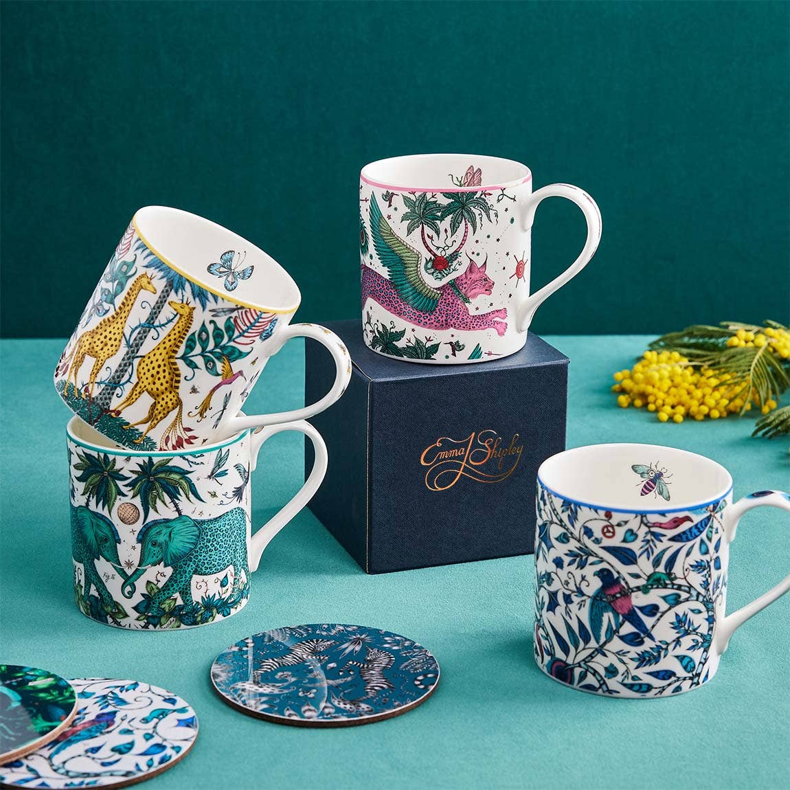 Emma J Shipley - Wholesale Coffee Mug - Fine Bone China Lynx Coffee Mug with Peacock Tail Design3