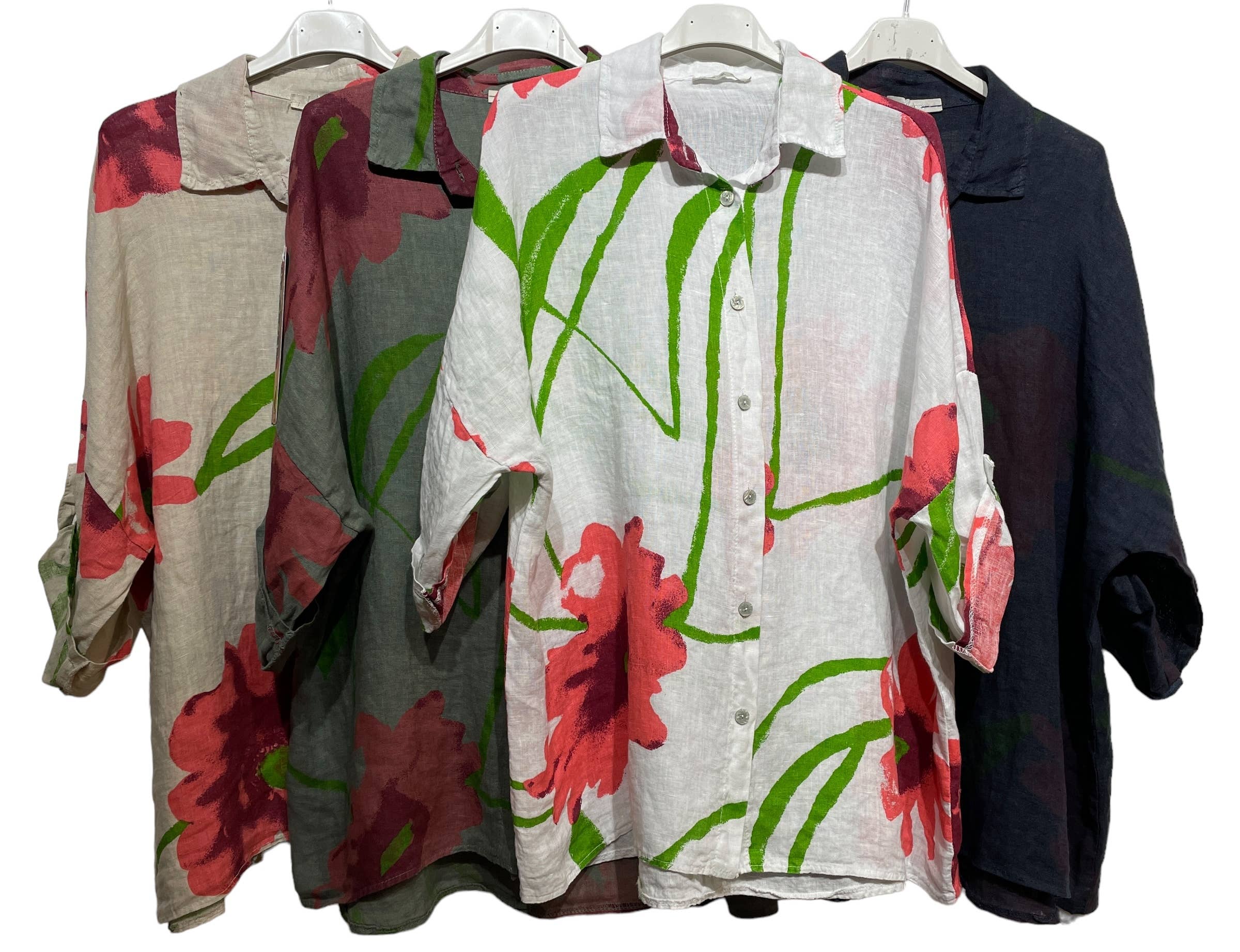 LINEN & COTTON HOUSE – wholesale Tröja med knappar – Dam – Tunika 09002 i 100 % lin, Fiore-mönster11