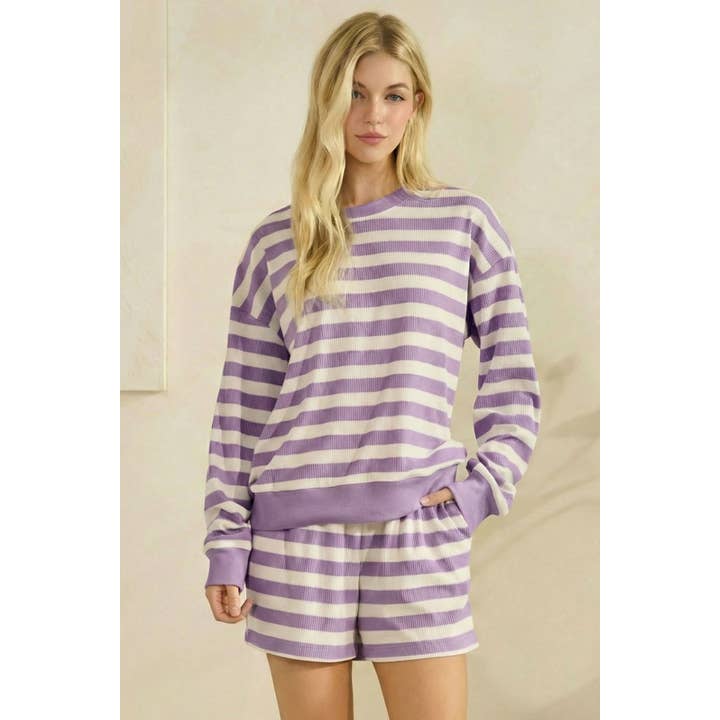 Two-piece striped lounge set for wholesale by LIME N CHILI