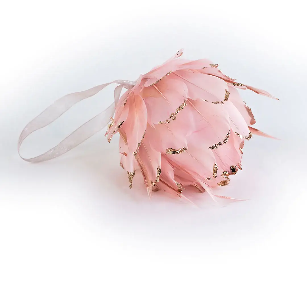 Zucker Feather Products - Vendita all'ingrosso Decorazione - Decorazione natalizia rosa a forma di palla con piume e glitter oro rosa2