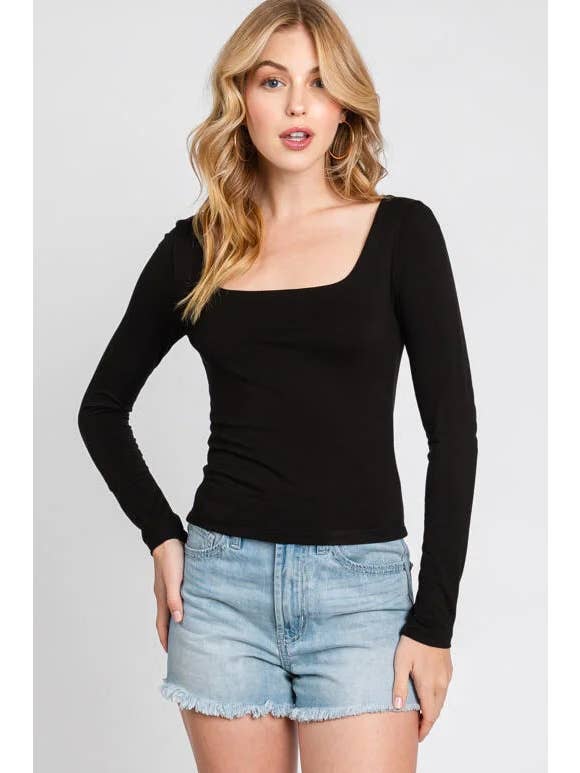 Final Touch - Wholesale Knit Top - Women's - Double Layered Square Neck Basic Top - T1710912