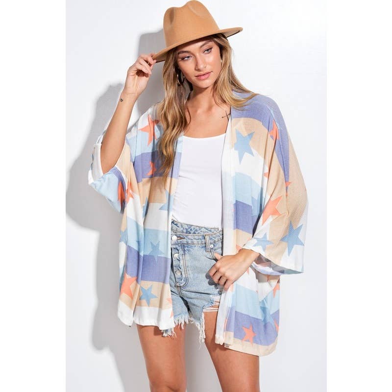Phil Love – Engroshandel Kimono - Dame – Sommerstjerneprint kimono cardigan med løs pasform6