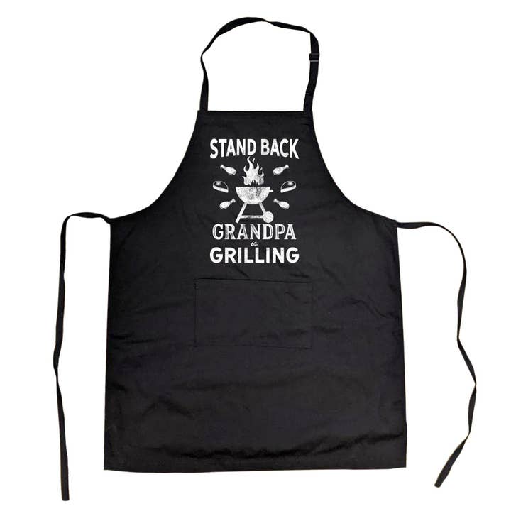 Stand Back Grandpa Is Grilling Cookout Apron Food Graphic for wholesale by Crazy Dog T-Shirts
