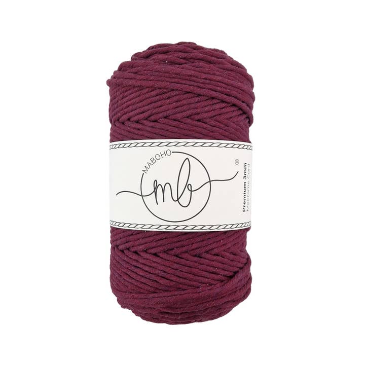 Maboho - 3 mm WINE RED premium recycled macrame yarn, 150 m for wholesale by Makramee Manufaktur