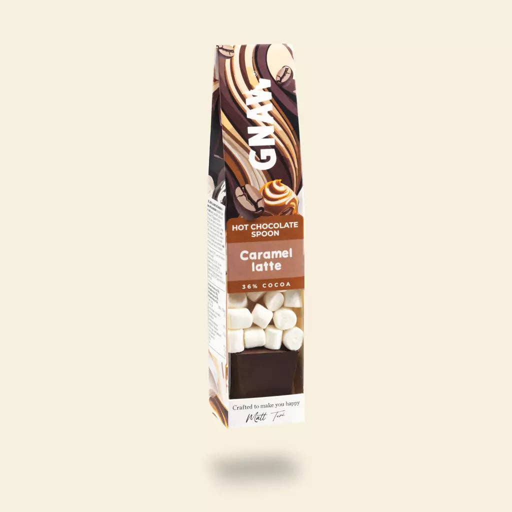GNAW Chocolate – wholesale Hot cocoa spoon – Caramel Latte - Coffee Hot Chocolate Spoon With Marshmallows3