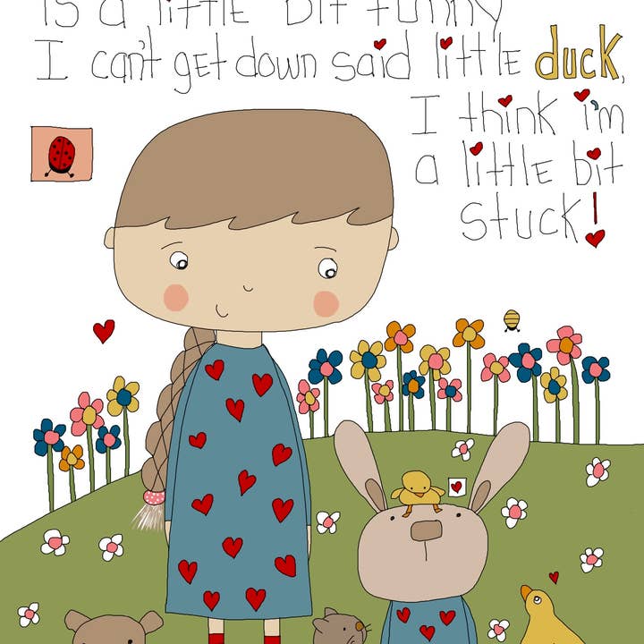 „Lille and sidder fast“ lykønskningskort for engroshandel hos Elle Bee Art Studio