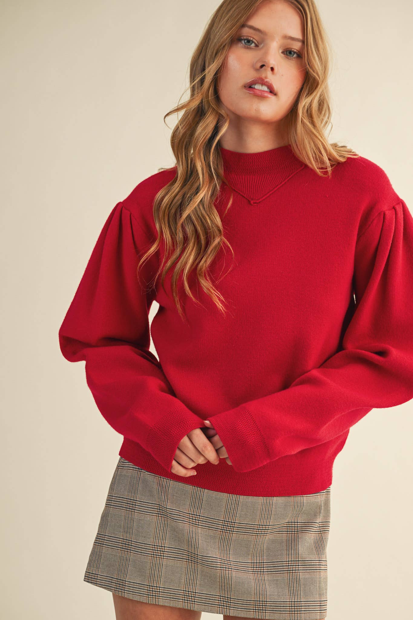 &MERCI - Wholesale Knit Sweater - Women's - MOCK NECK PUFF SLEEVE SWEATER MSW1103023