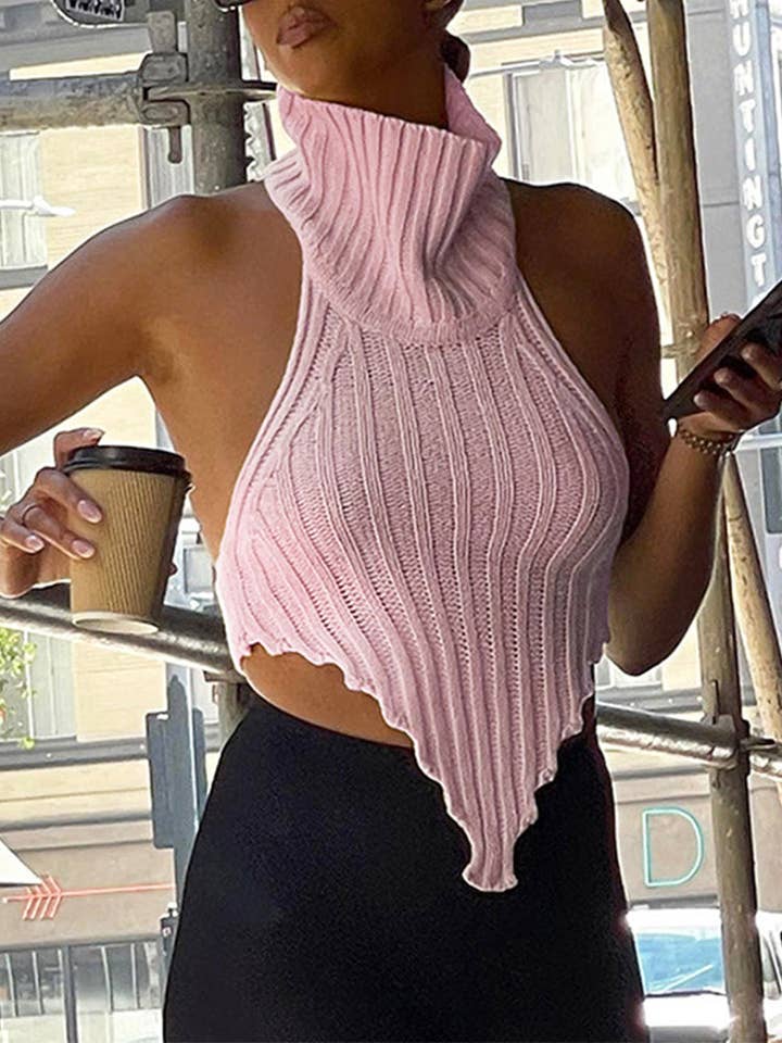 MB Fashion Wholesale - Wholesale Knit Top - Women's - MB FASHION Ribbed Halter Turtleneck Knit Top 9805AT