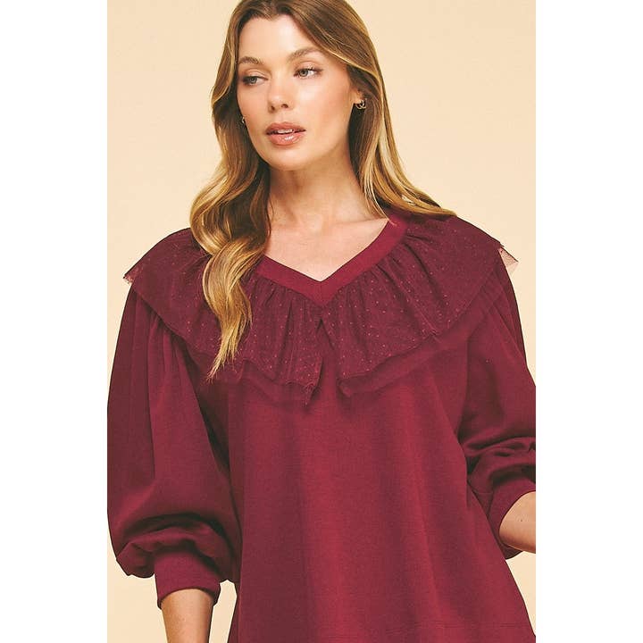 French terry v neck sweatshirts with lace detail for wholesale by LIME N CHILI