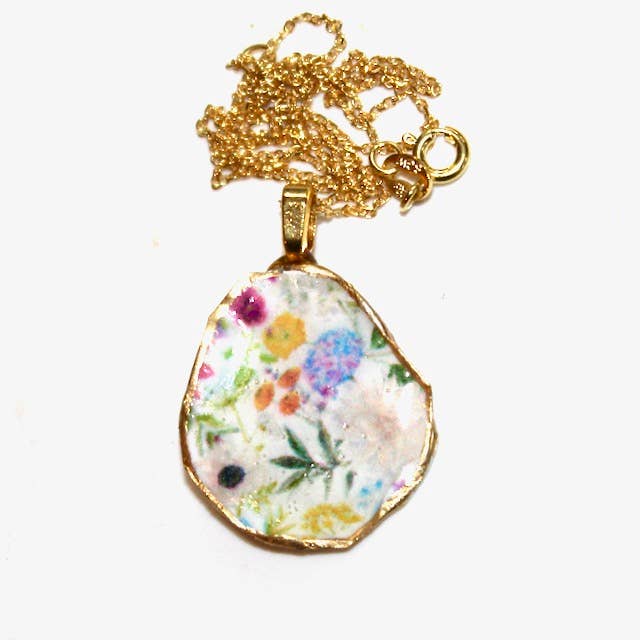 Bouquet af blomster Decoupage østers halskæde for engroshandel hos FizzCandy Jewelry