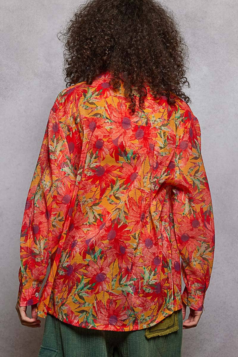 Pol Clothing - Vente Chemise à col boutonné – femme - Haut chemise tissé à manches longues imprimé floral17