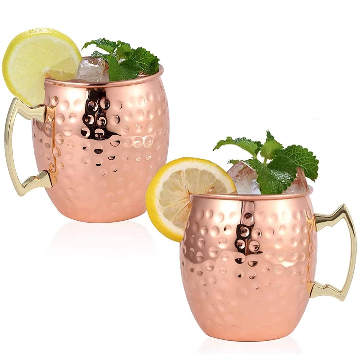Moscow Mule Mug Rainbow Hammered Stainless Steel Set of 2 Cup Handle 18oz for Cocktail Bar Drink Multicolor 