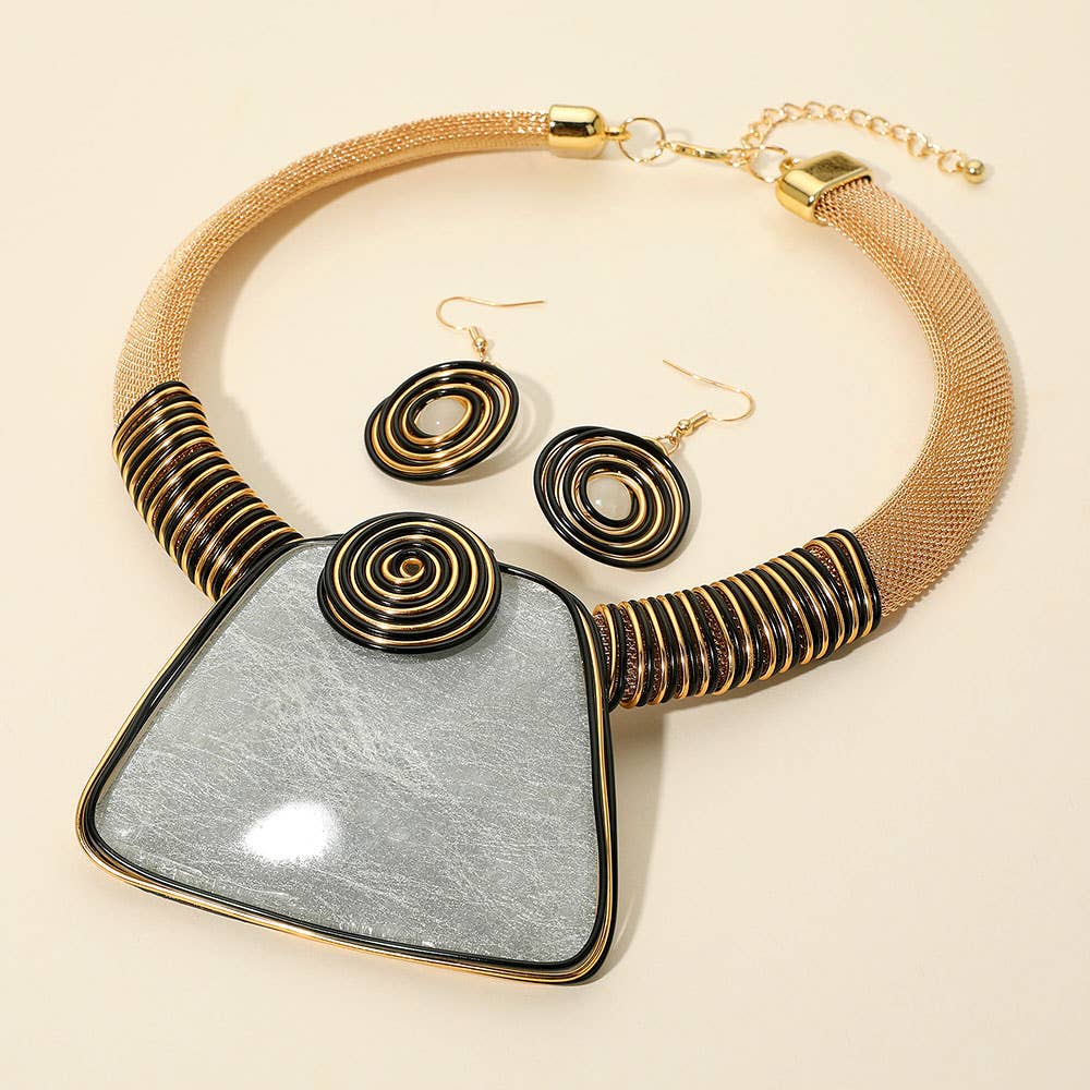 Sensibling Corp. - Wholesale Jewelry Set - Bold Resin Geometric Pendant Accent Statement Necklace3
