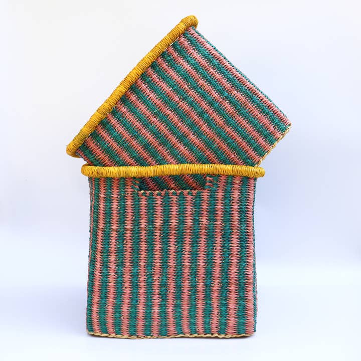 The Bam's Art Shop - Wholesale Basket - Turquoise, Pink, Yellow Rectangle Storage Basket3