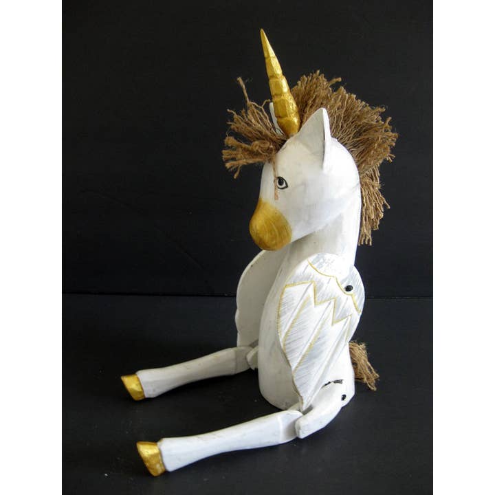 OMA - Eclectic Home - Wholesale Decorative Figurine - Unicorn Sculpture Statue With Dangling Legs Wood Hand Carved1