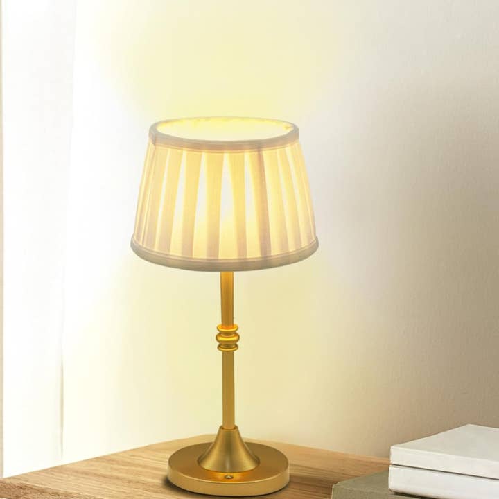 LivingTaste Home Inc - Wholesale Accent/Desk Lamp - Cordless Rechargeable Fabric Shade Bedside Gold Lamps