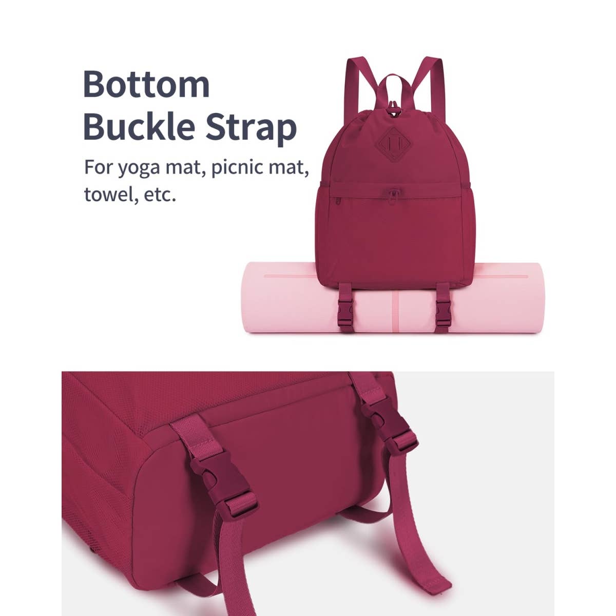 wandf - Vente Sac à cordon de serrage – unisexe - Sac à dos de sport avec cordon de serrage et sangle pour tapis de yoga28