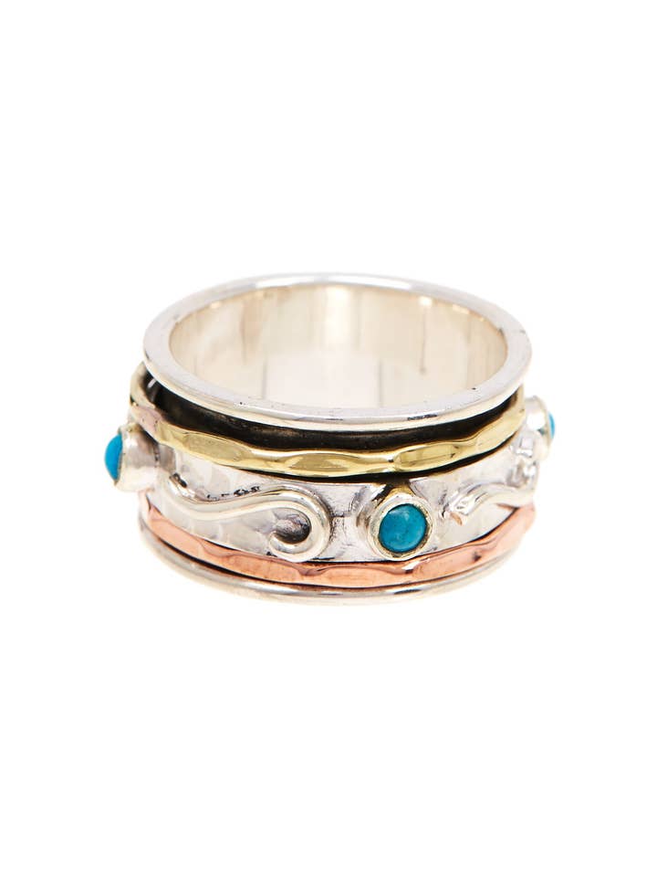 Turquoise & Tri-Tone Spinner Ring - SF for wholesale by Zoey Simmons