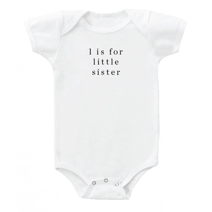 L is for Little Sister' Onesie 100% organic cotton for wholesale by Cheerily Co.