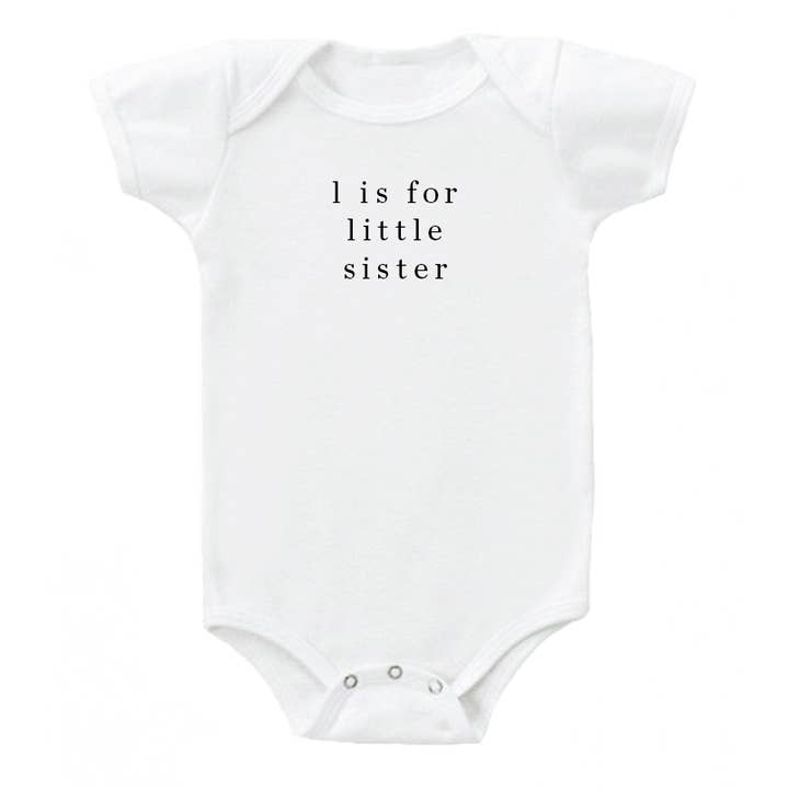 L is for Little Sister' Onesie 100% organic cotton for wholesale by Cheerily Co.