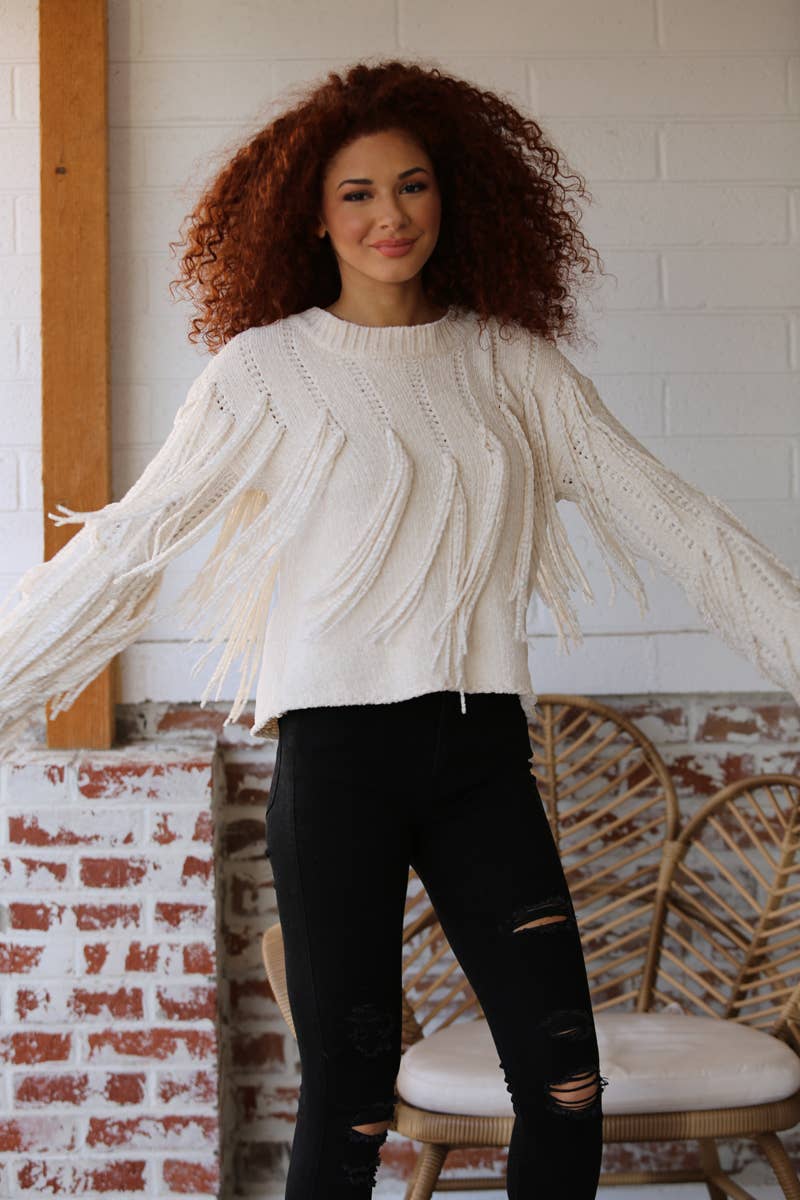 ANGIE - Wholesale Knit Sweater - Women's - XHH31-ASIS CHENILLE FRINGE PULLOVER SWEATER3