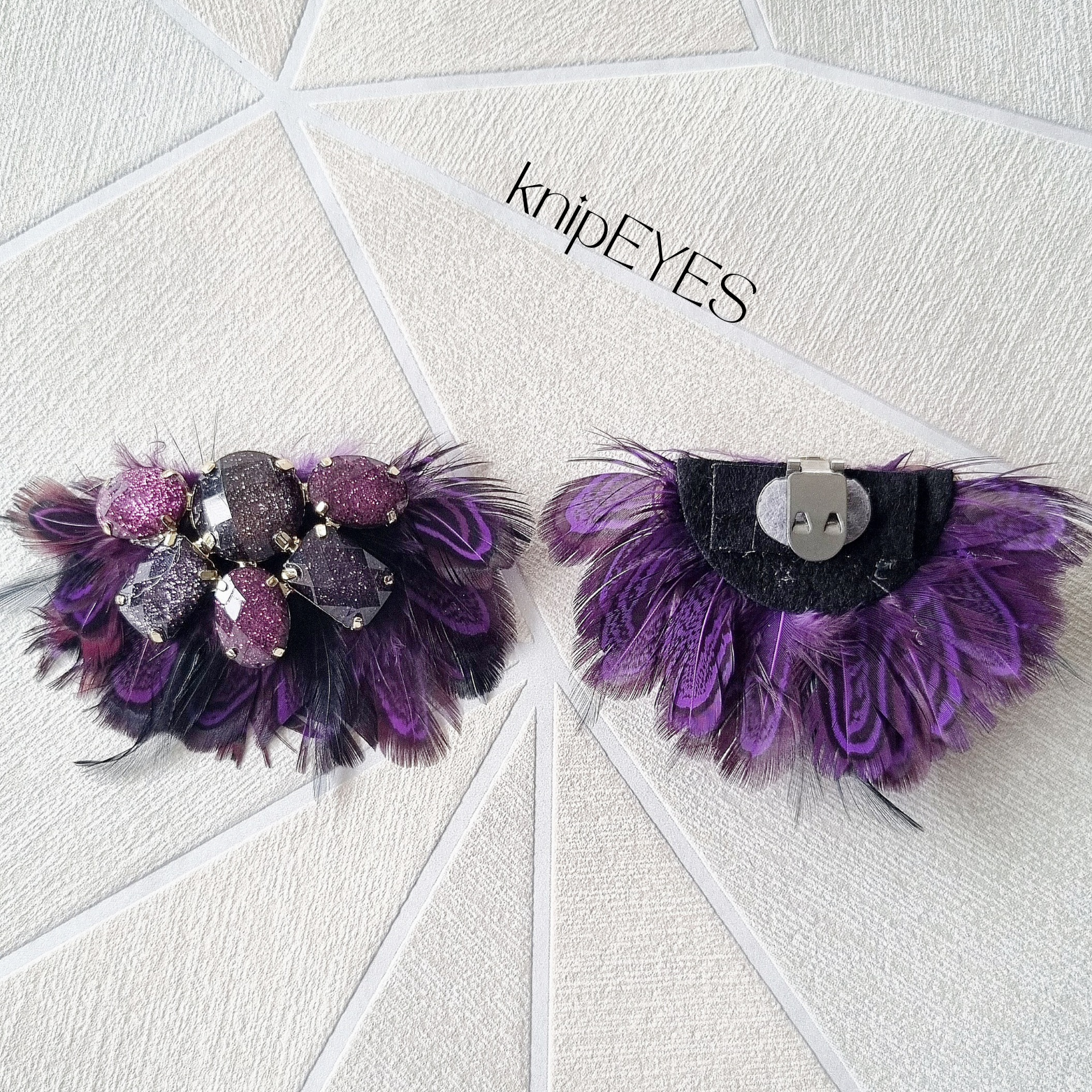 knipEYES - Wholesale Brooch - Shoeclips & Fashionclips Feather Fuchsia/Purple (per pair)4
