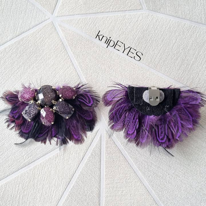 knipEYES - Wholesale Brooch - Shoeclips & Fashionclips Feather Fuchsia/Purple (per pair)4