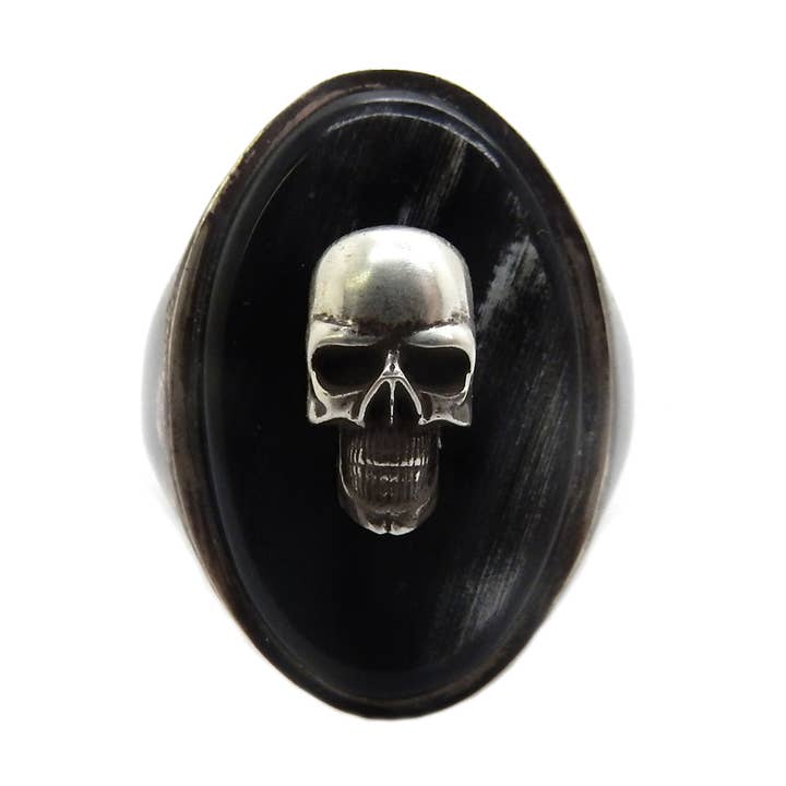 Anel com sinete caveira prateada - L por atacado de COUCOT