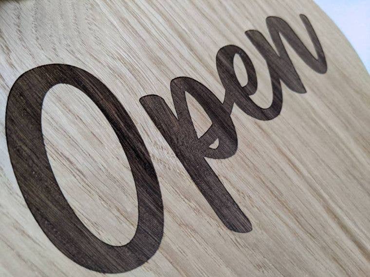 Chikai Shop – wholesale Door hanger – Open and Closed 2-side shop sign door oak wood and acrylic6