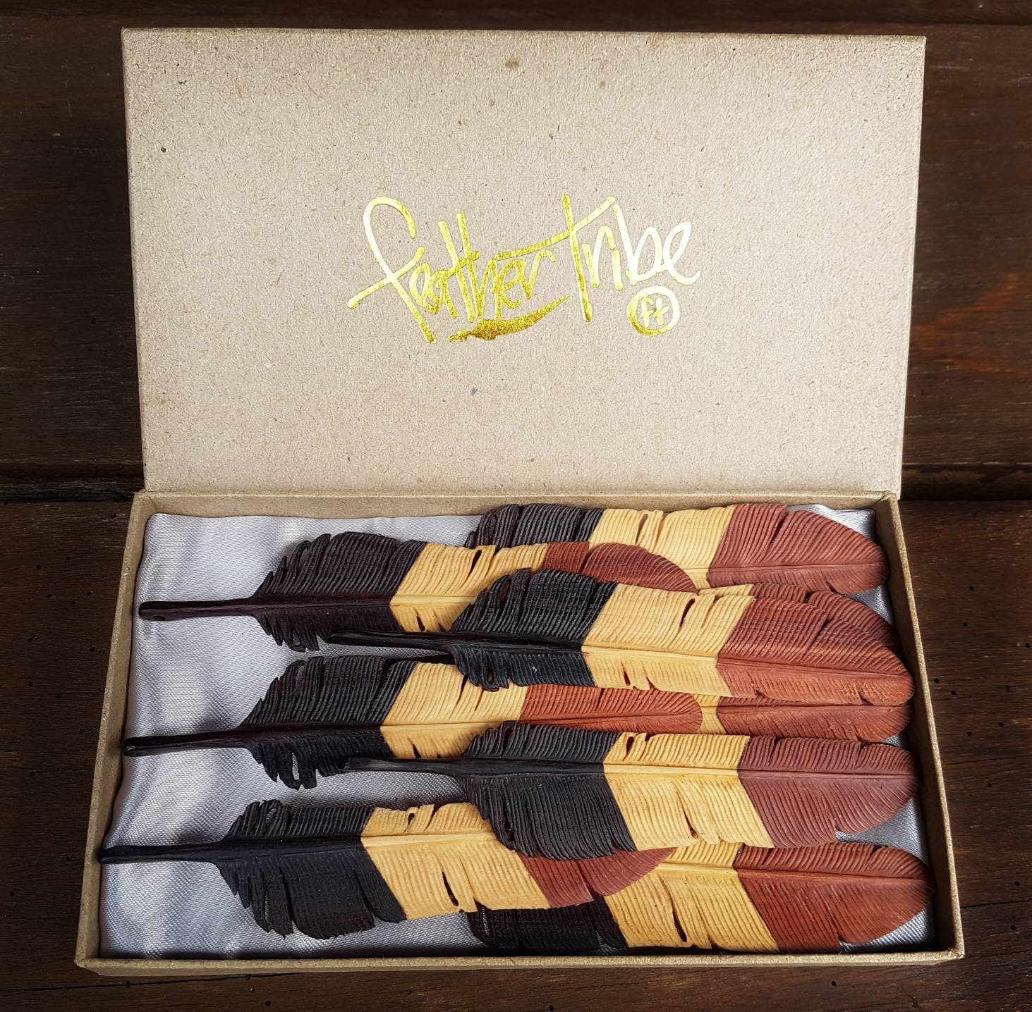 Feather Tribe - Wholesale Individual Charm/Pendant - WHOLESALE 10 x Medium Triple-Colour Flight Feather Pendant