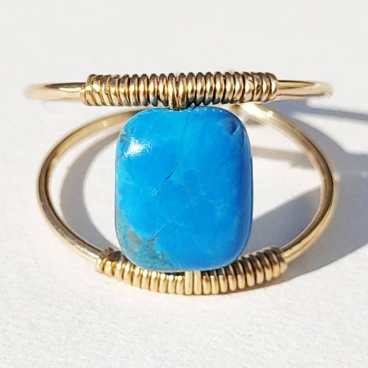Mani Namaste - Wholesale Single Stone/Solitaire Ring - OLI Ring - Turquoise - Recycled Gold - Goldfilled 14 Carats0