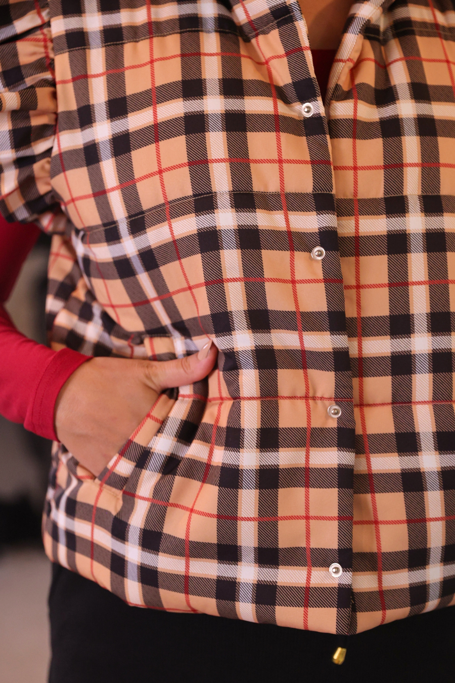 Brown Nora Plaid Puffer Vest for wholesale on Faire6
