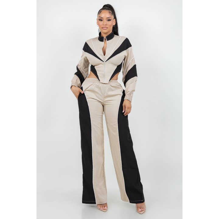 COLORBLOCK WIND-RESISTANT JACKET AND PANT SET for wholesale by omgstyles