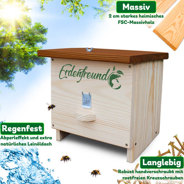 Erdenfreund – Großhandel Vogelhäuser – ERDENFREUND® Hummelhaus mit Wachsmottenklappe